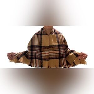 Plaid ruana cape wrap scarf warm soft 100% acrylic multicolor 53.5X50.5 inches